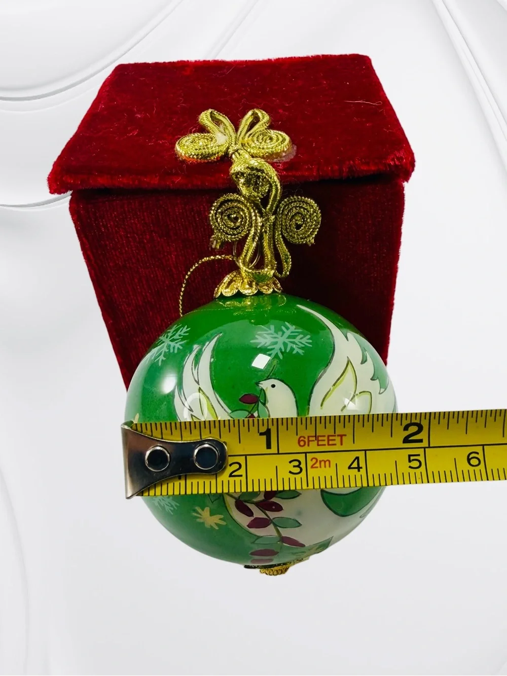 Pier 1 Imports Li Bien Christmas Green Ornament 2013 White Dove Bird Holly Box